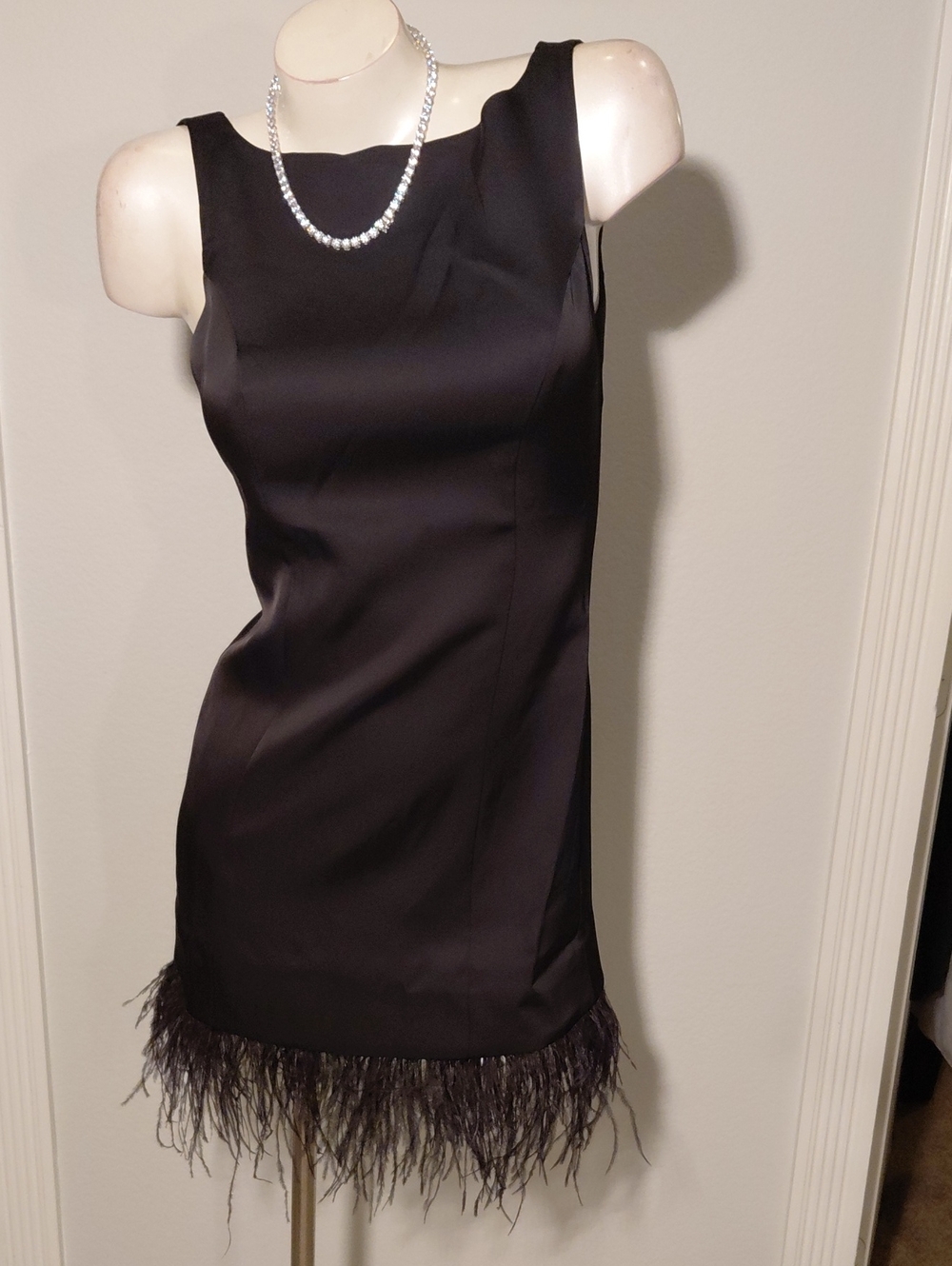 Astr Black Sleeveless Feather-Hem Mini Dress